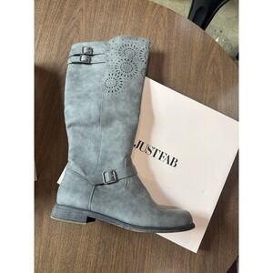 JustFab Women's Flat Boots Varela Nubick – Sz 11- Grey riding boot